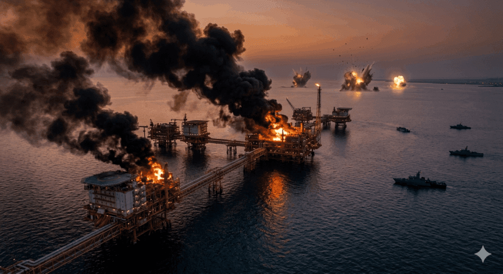 이스라엘 공습으로 화염에 휩싸인 이란 사우스 파르스 가스전 현장